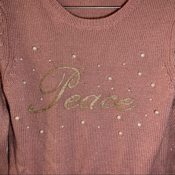 Holiday Time Pink/White “Peace” Pullover Christmas Sweater S - Picture 4 of 8